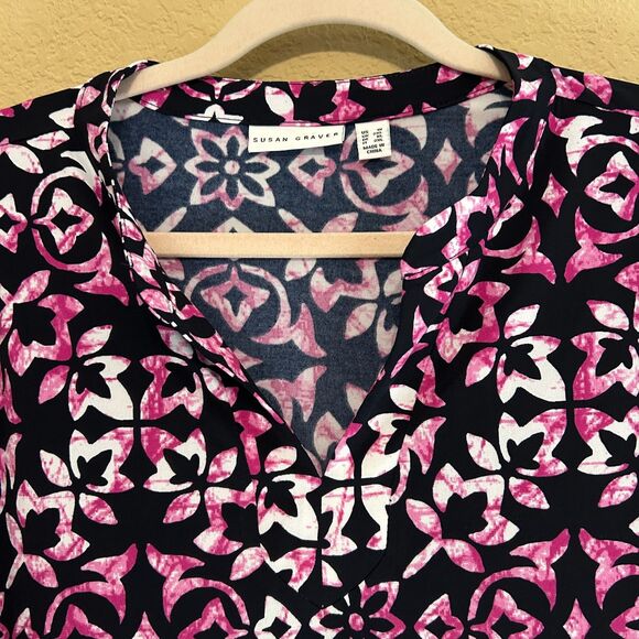 Susan Graver Jersey Tunic Top Size 1X FloralAbstract Liquid Knit Stretchy - Picture 4 of 8